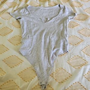 Aerie Gray Fitted Short Sleeve Bodysuit